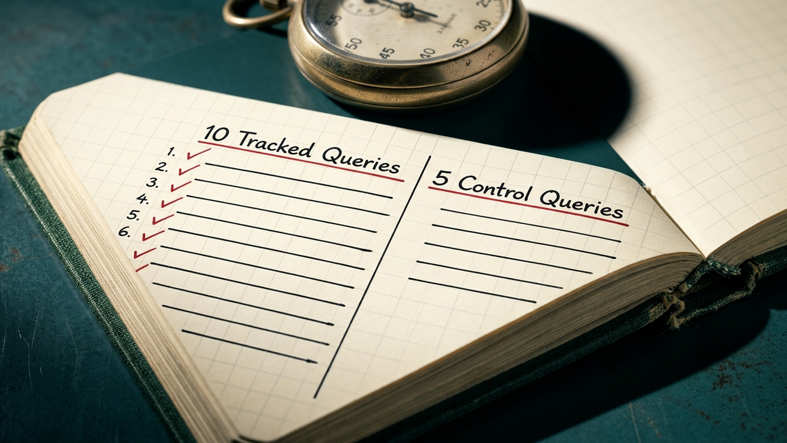Open lab notebook showing 10 target questions beside five control questions.