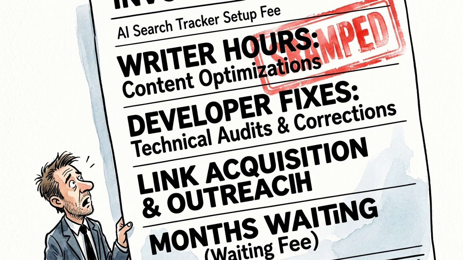 Illustrated invoice with a small tracking charge beside much larger labor and delay costs