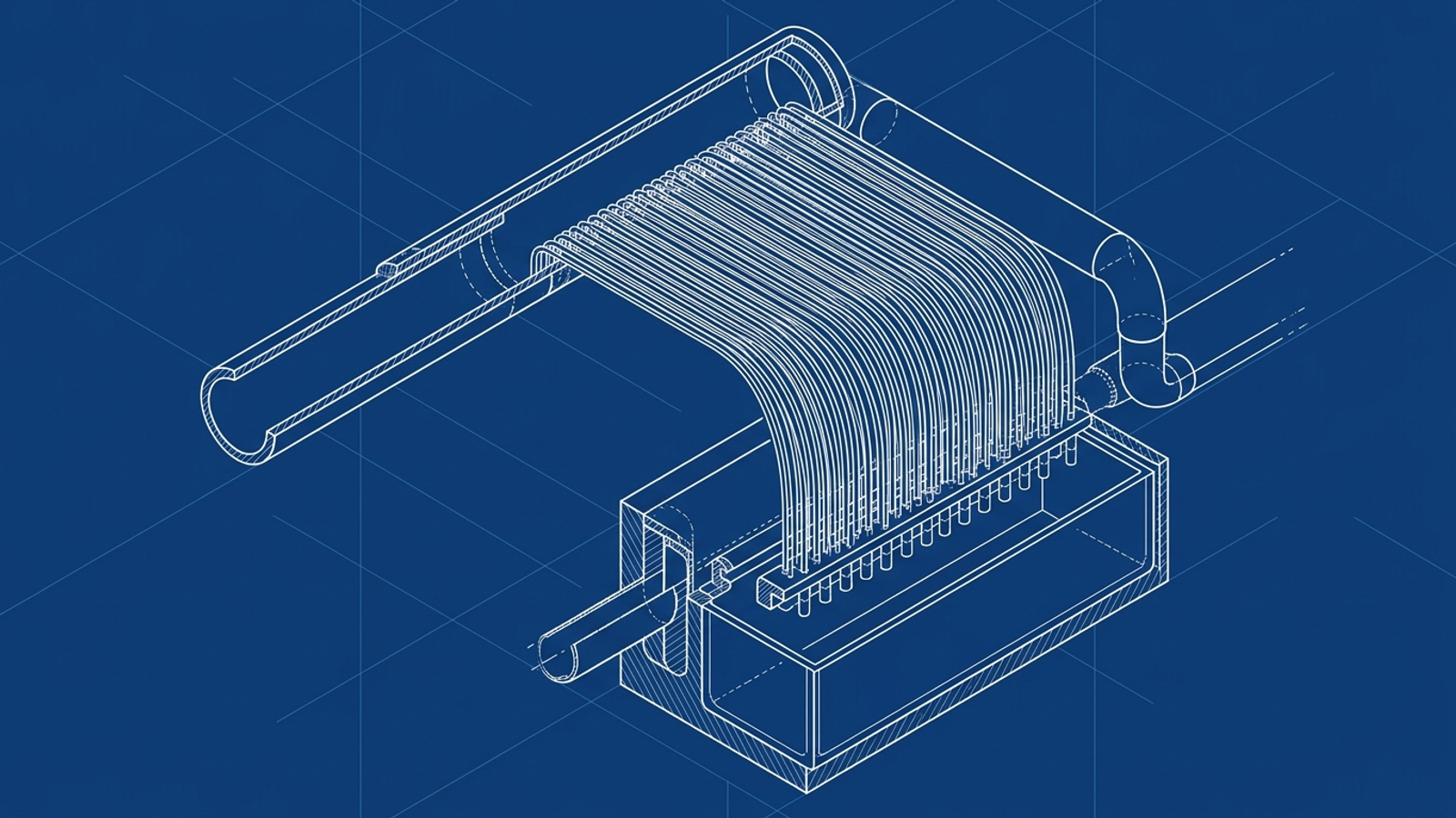 A main pipe splits into dozens of narrow tubes, leaving little water pressure in each one.